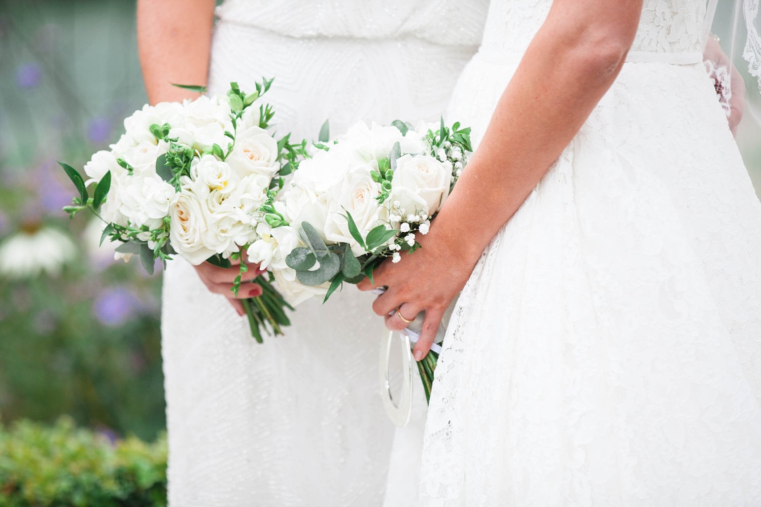 White wedding flowers at a Carlowrie Castle Wedding photo